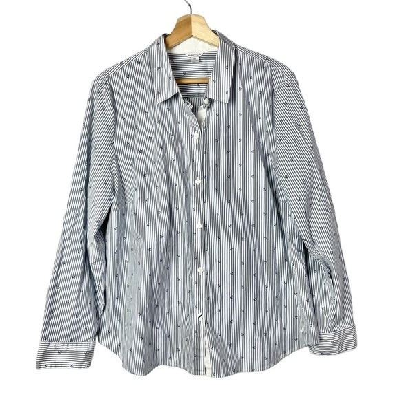 Nautica Blue & White Stripe Anchor Print Long Sleeve Button Down XXL - Picture 1 of 3